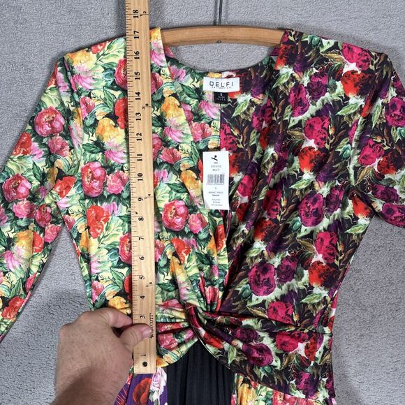 Delfi Collective Rita Mixed Print Pleated Twist Midi Dress Size S Ditsy Artsy - Picture 11 of 16